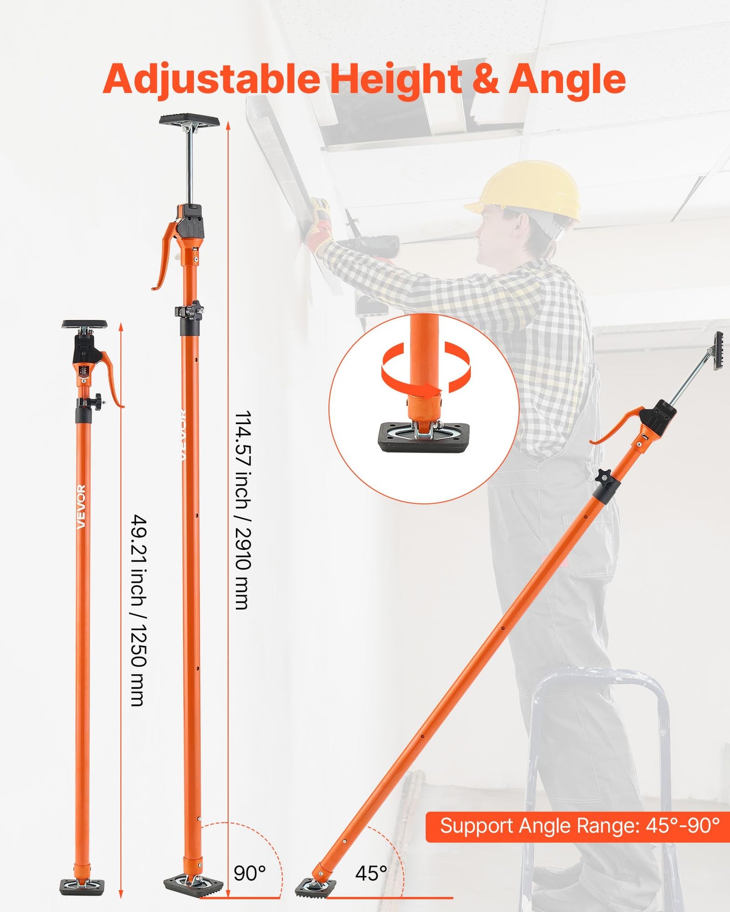 VEVOR Cabinet Jack Support Pole, 4-Pack, 49.2-114.6 Inch Steel Telescopic Quick Support Rod, Adjustable 3rd Hand System up to 198 lbs Capacity for Installing Cabinets, Lifting Drywall, Cargo Bars
