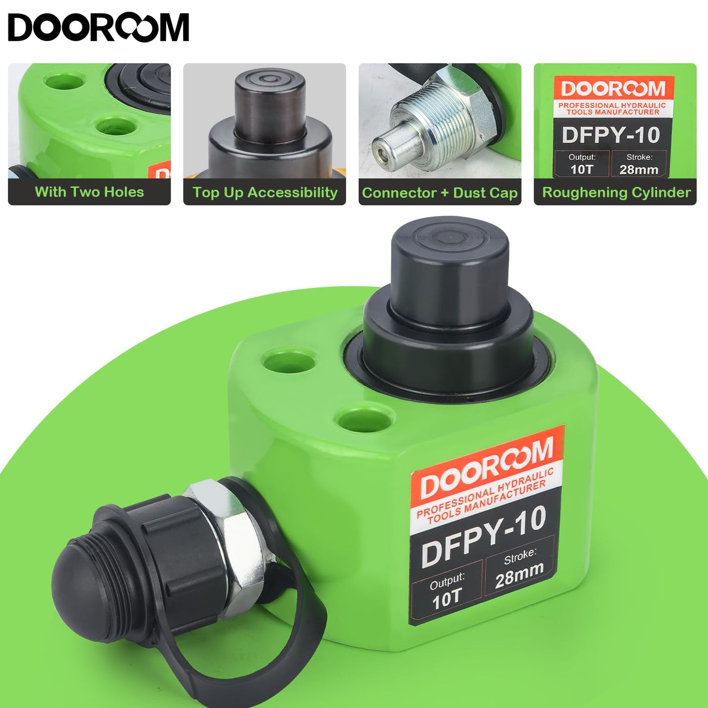 DOOROOM 10T 1.0"/26mm Stroke Portable Hydraulic Cylinder Portable Low Profile Jack Sets Multi-Acting Porta Power Ram Jack Kits Lifting Cylinder with CP-180 Hydraulic Hand Pump