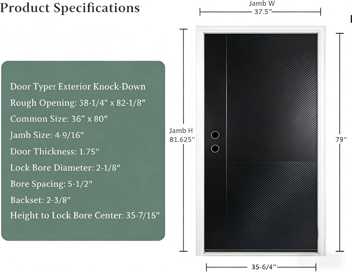 KEIKI 36" x 80" Fiberglass Entry Door, Left Hand Inswing Front Door with Antique Black Finish, 4-9/16" Vinyl Frame, Durable Knock-Down Frame for Residential & Commercial Use, Black