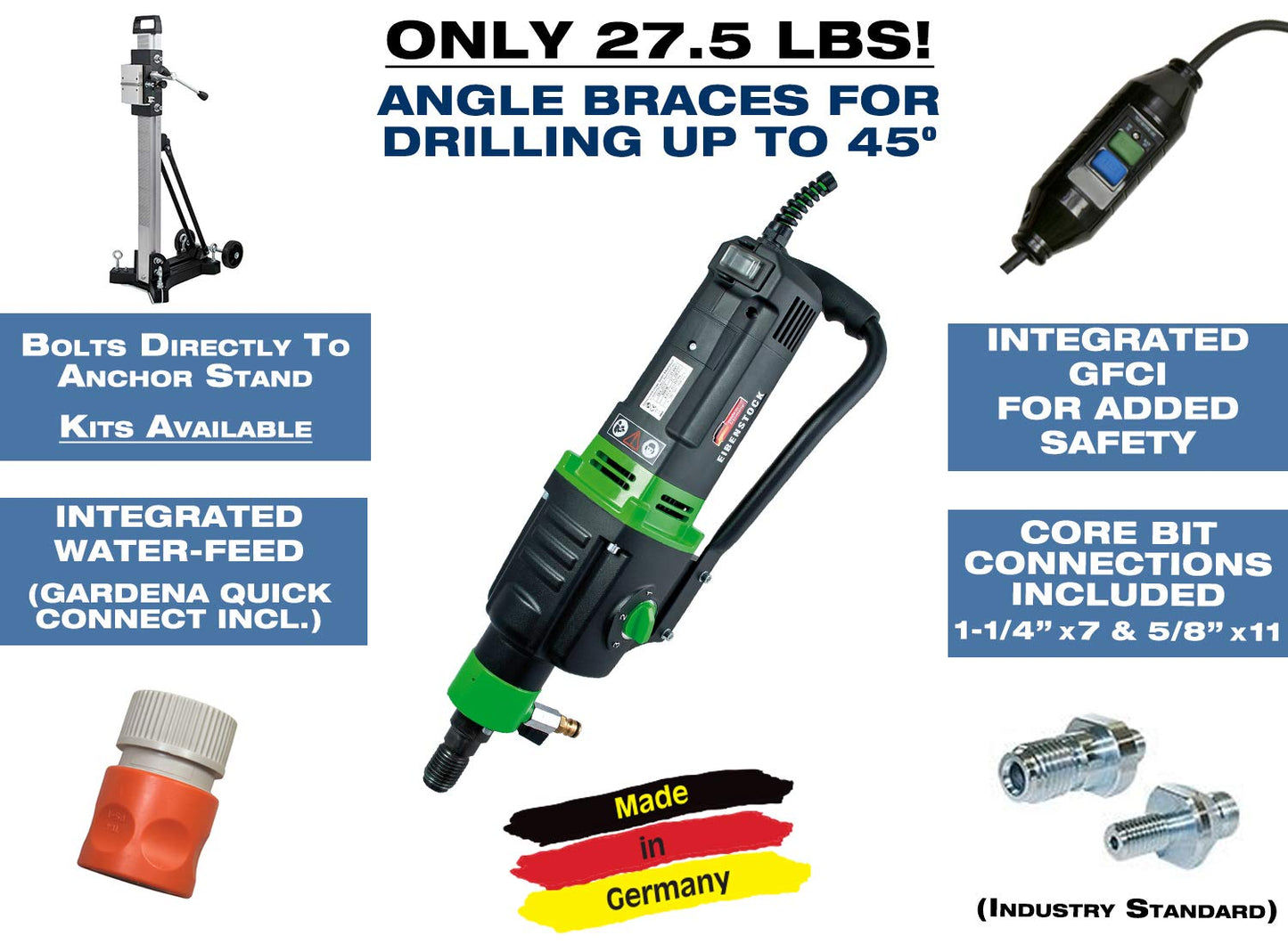 CS Unitec EBM 352/3 P - 14 in. Capacity Concrete Core Drill - Wet Diamond Core Drill - 3-Speed for Concrete, Brick, Block, Aspahlt, and Stone - Made in Germany - 110V