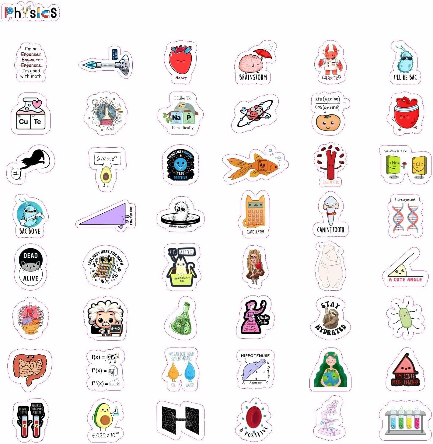 BulbaCraft 100Pcs Science Stickers for Students - Science Class Room Decor, Waterproof Vinyl Decals, Gifts for Women