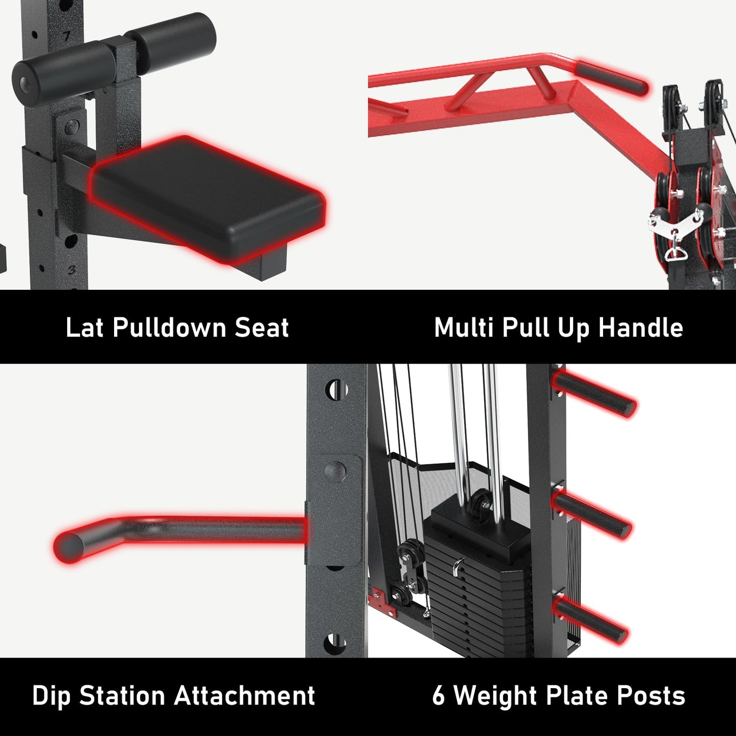 SNODE ALL10 Smith Machine for Home Gym, Power Rack with Cable Crossover, Squat Rack with Leg Press and Advanced LAT Pull-Down Seat, 2000LB Weight Capacity