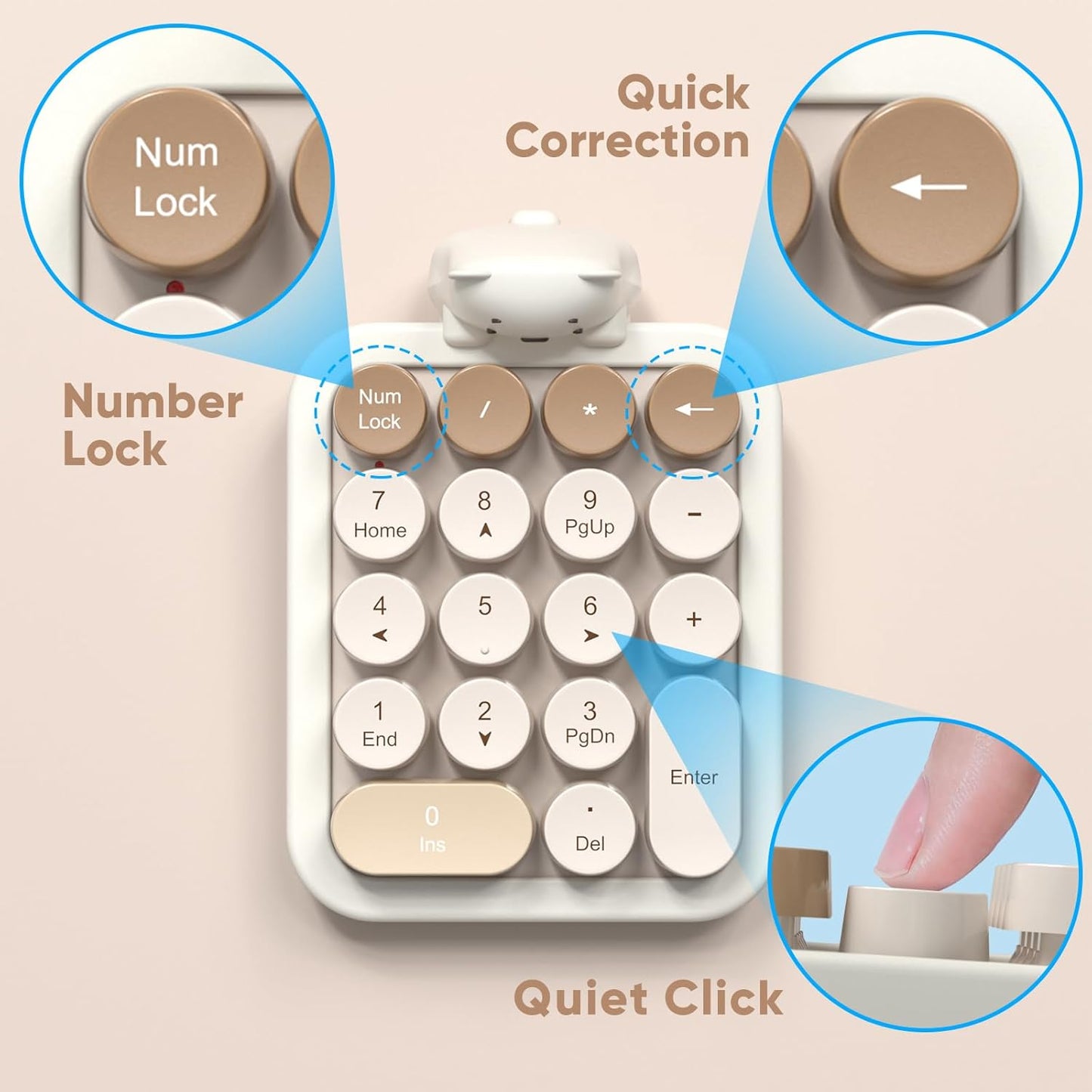 MOFII 18 2.4G Accounting 10 Wireless Number Pad with Bear - Mixed Milktea Numeric Keypad Keys Round Keycap Colorful