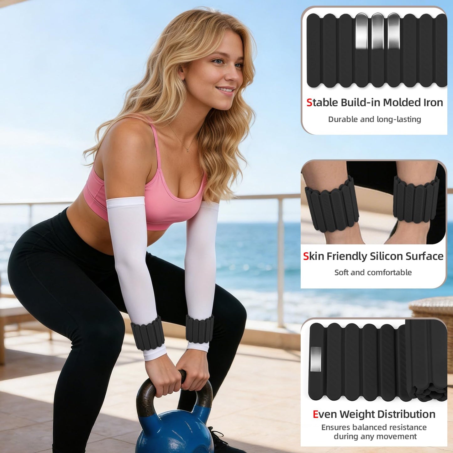 Abahub Wearable Wrist & Ankle Weights Set of 2, Stackable Magnetic Weighted Bracelet for Women, Waterproof Silicone Arm Leg Weights for Home Gym Workout, Walking, Yoga & Pilates - Black, 2.2LB