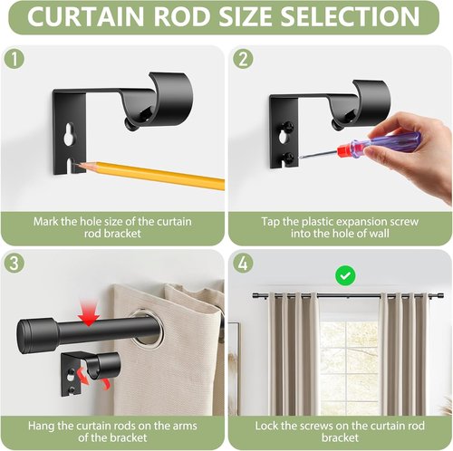 Adjustable Black Curtain Rods by [Brand Name] - 5/8” Diameter, 30-120 Inch for Windows | 2 Pack with Brackets