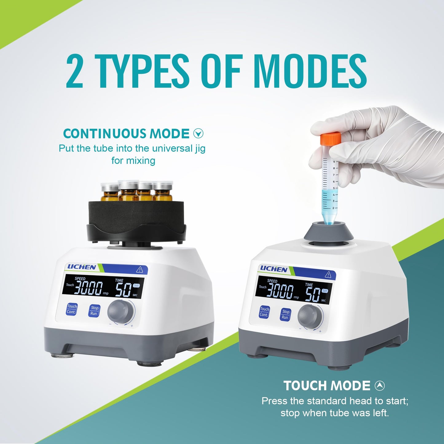 LICHEN Lab Vortex Mixer Shaker,100-3000RPM with LCD Display Adjustable Speed DC Brushless Motor Vortex Shaker with Touch & Continuous Mode for Laboratory, Nail Polish,Acrylic Paints Ink，Pigment Mixing