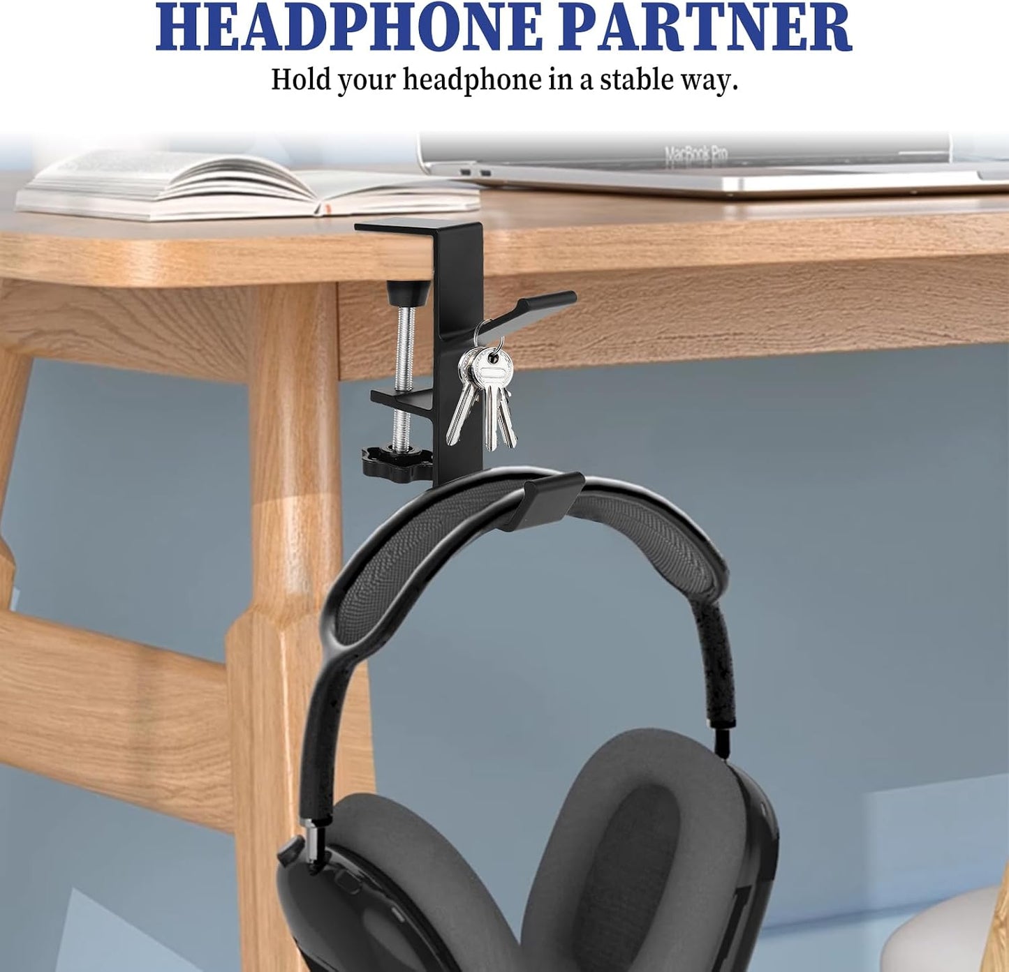 Jeffdad Metal Headphone Hook, Headphone Hanger with Double Hooks, Universal Aluminum Alloy Gaming Headphone Stand Under