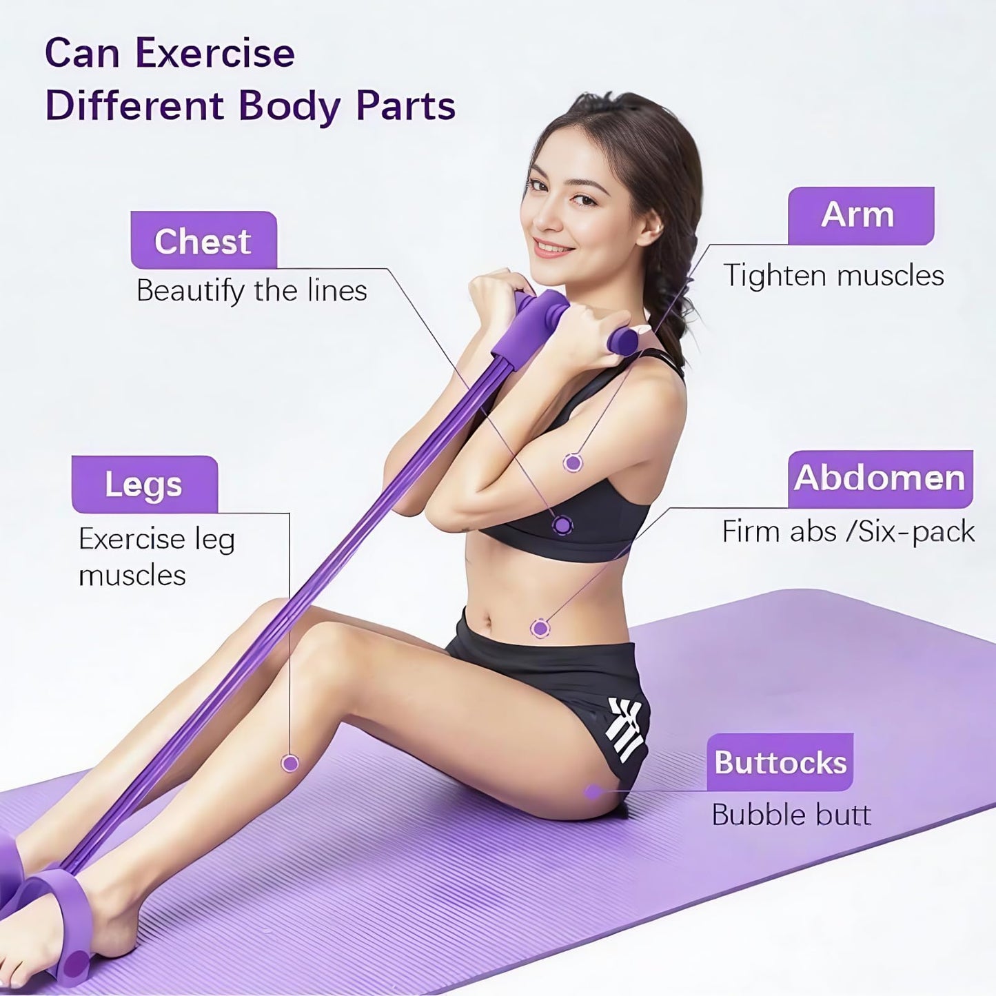 Pedal Resistance Band with Handle, Up to 50lbs 6-Tube Multifunction Pedal Resistance Band for Home Workout, Natural Rubber Foot Pedal Resistance Band with Storage Bag (Purple)