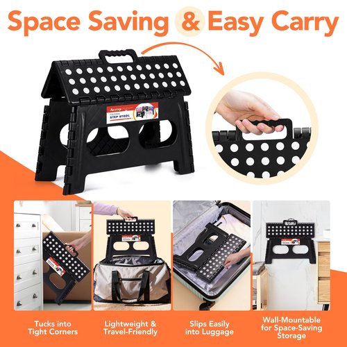 ACSTEP Foldable Step Stool for Kids and Adults,15-Inch Extra Wide 9-Inch Height (2 Pack) More Safe and Comfortable Holds Up to 300 lbs Folding Step Stool for Bathroom, Garden, Kitchen（Black）