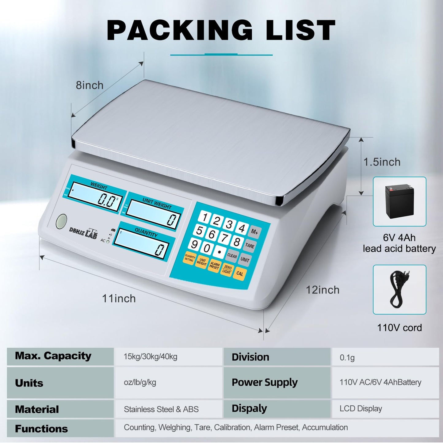 Counting Scale 30kg/66lb x 0.1g Industrial High Precision Scale with Battery for Small Parts, Coins, Pieces, Jewelry, Tickets(lb/oz/g/kg)