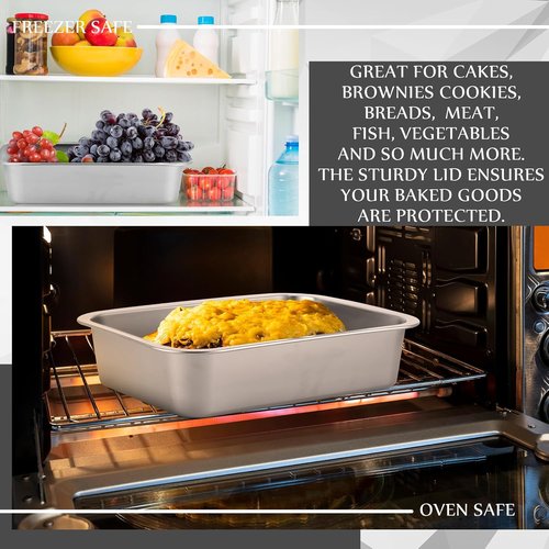 Funnymoom Deep Lasagna Baking Pan Set - 7.4 Qt Stainless Steel Nonstick with Lid | 11 x 14.2 x 4 Inch