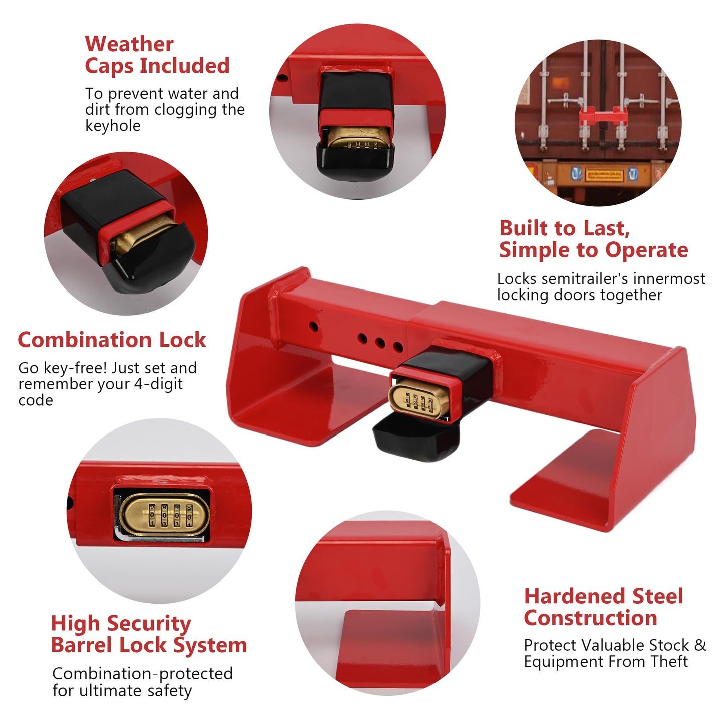 Equipment Lock Shipping Container Lock – Heavy Duty Cargo Door Security Locks for Trucks, Semi Trailers & Vans, Storage Units, Powder-Coated Steel, Anti-Theft, Fits Vertical Bars 9-3/4” to 16” Apart
