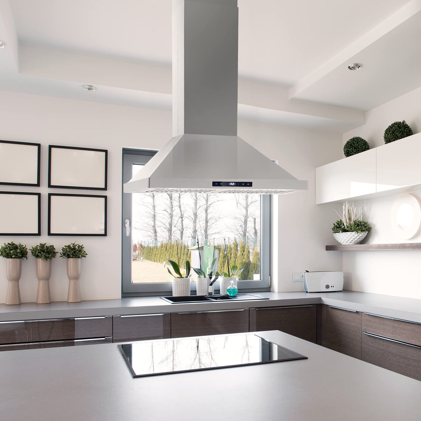COSMO COS-63ISS75 30 in. Lumin Collection 380 CFM Ducted Island Range Hood, Soft Touch Controls, LED Lights, Stainless Steel