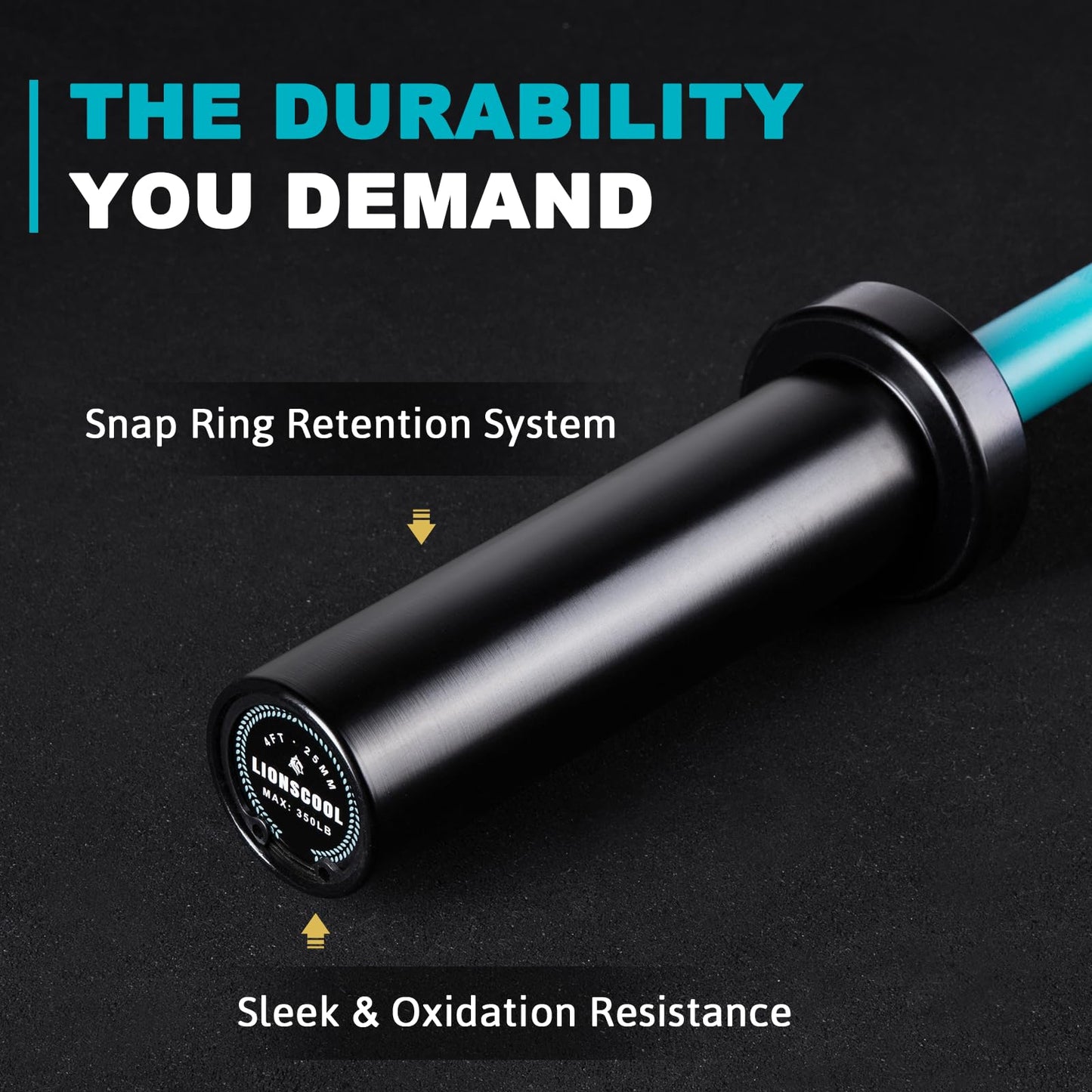 LIONSCOOL Premium 4ft/4.9ft/6ft Barbell for Strength Training and Olympic Weightlifting, 2 Inch Weight Bar for Squats, Curls, Deadlifts, Presses, Hip Thrusts, 350lbs/500lbs Capacity (Turquoise & Black, 4 ft)