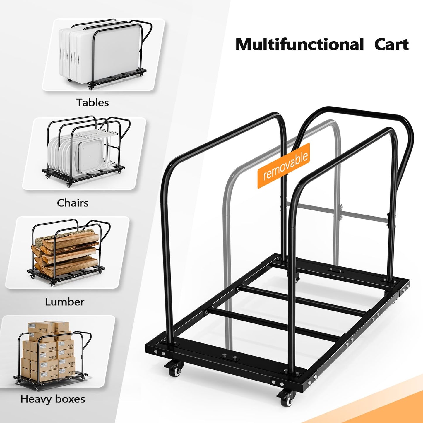 VINGLI Heavy Duty Folding Table Cart, Table Dolly with PU Swivel Wheels, 800 lbs Capacity, Holds Up to 10 Tables for Party Events, Hotels, Factories & Warehouses