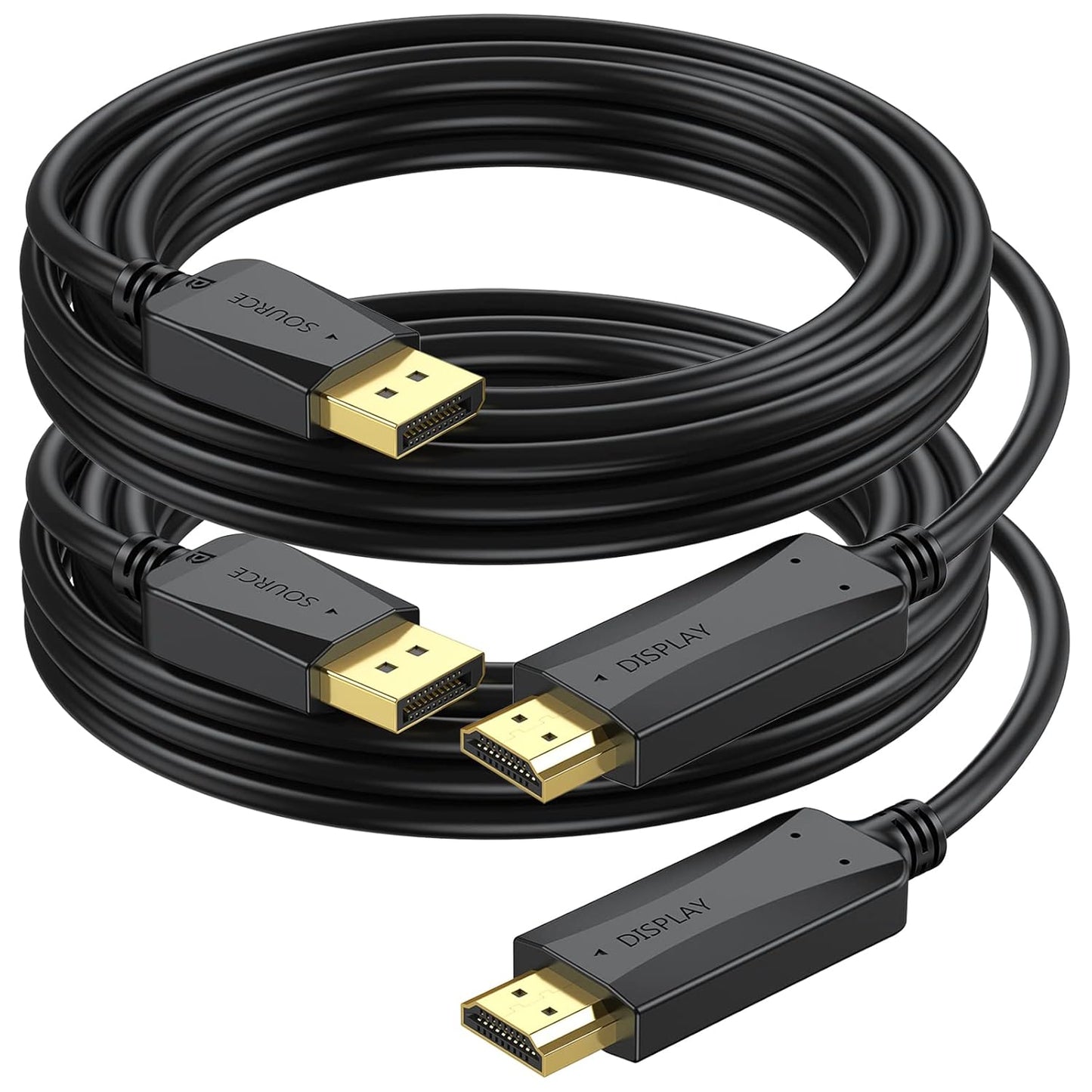4K 10 2-Pack (4k, 2880P,2160P, 1440P, 1080P) DisplayPort to HDMI Cable Feet, DP (Display Port) to HDMI Cord Male