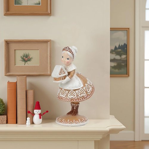 Braxio Christmas Decorations - Resin Mrs. Santa Claus with Gingerbread House | 5.5 x 4.5 x 9 Inch Room Decor
