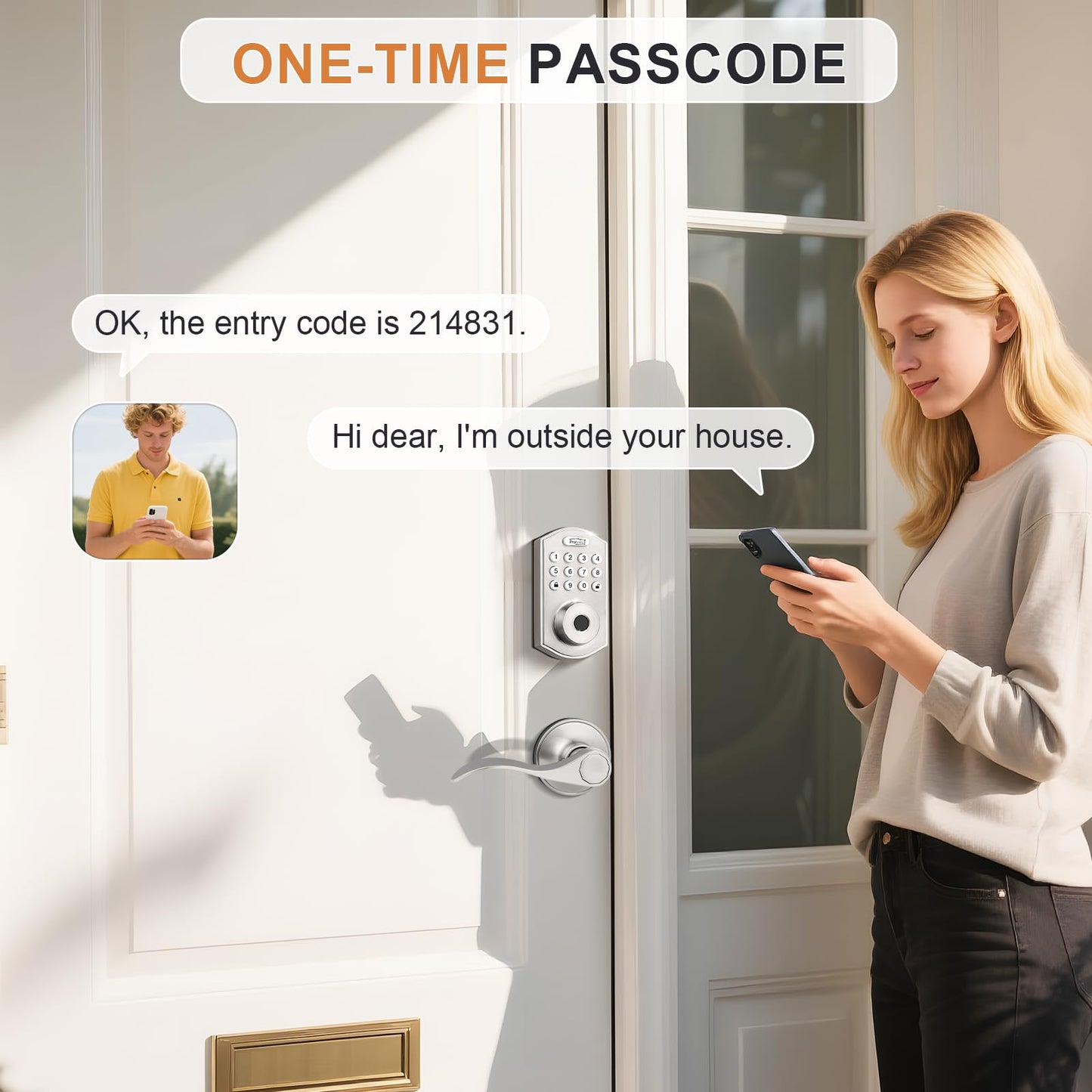 Probrico Smart Door Lock Satin Nickel Keyless Entry Door Lock, Keypad Door Lock with Handle Fingerprint Deadbolt Handle Set