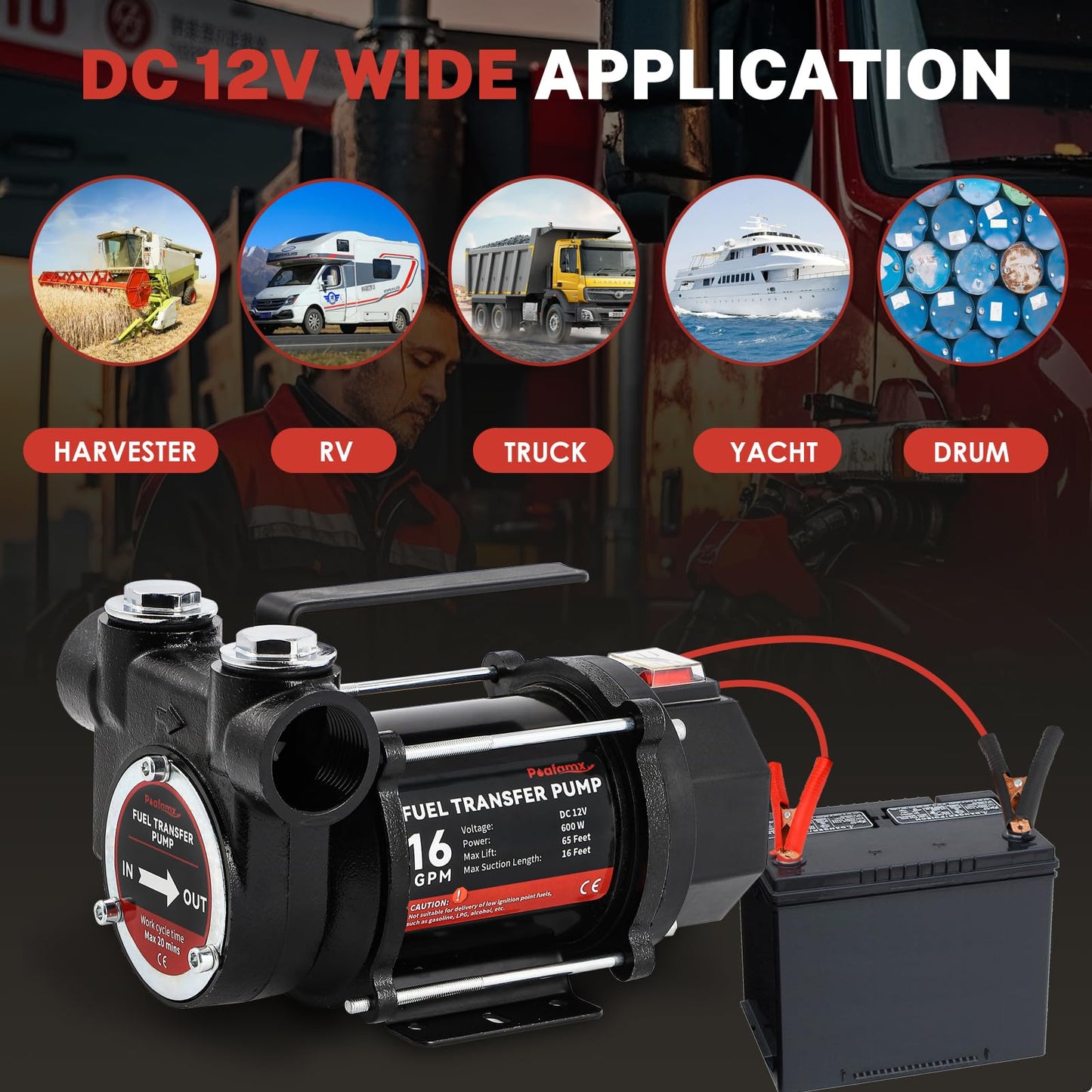 Poafamx 16 GMP Diesel Transfer Pump, 12V DC Fuel Transfer Pump Kit with Nozzle Hoses, Self Priming Electric Oil Transfer Pump with High Flow Rate Auto Motor for Diesel Oil