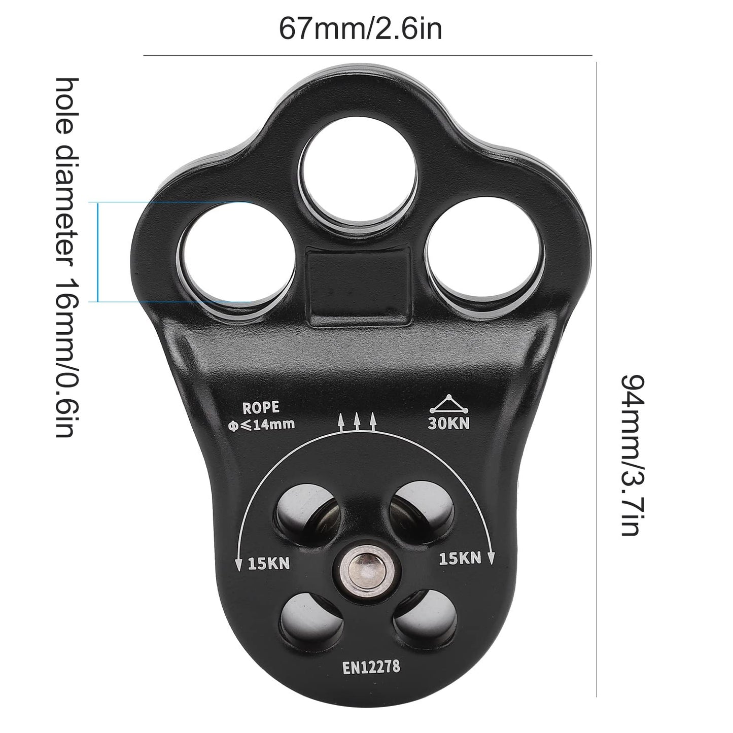 Climbing Pulley Climbing, 30KN Three Hole Side Plate Pulley Rope Climbing Pulleys for Rope, Rock Climbing, Rappelling, Zipline Sports, Compatible with up to 0.5in Ropes