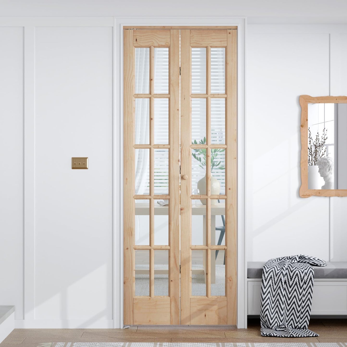 EaseLife Bifold Closet Door,for 24in x 80in (Double 12x80) Opening,French Glass Barn Doors with 2FT Concealed Bi-Fold Sliding Hardware Kit Included,Preassembled Door,Easy Install,DIY staining