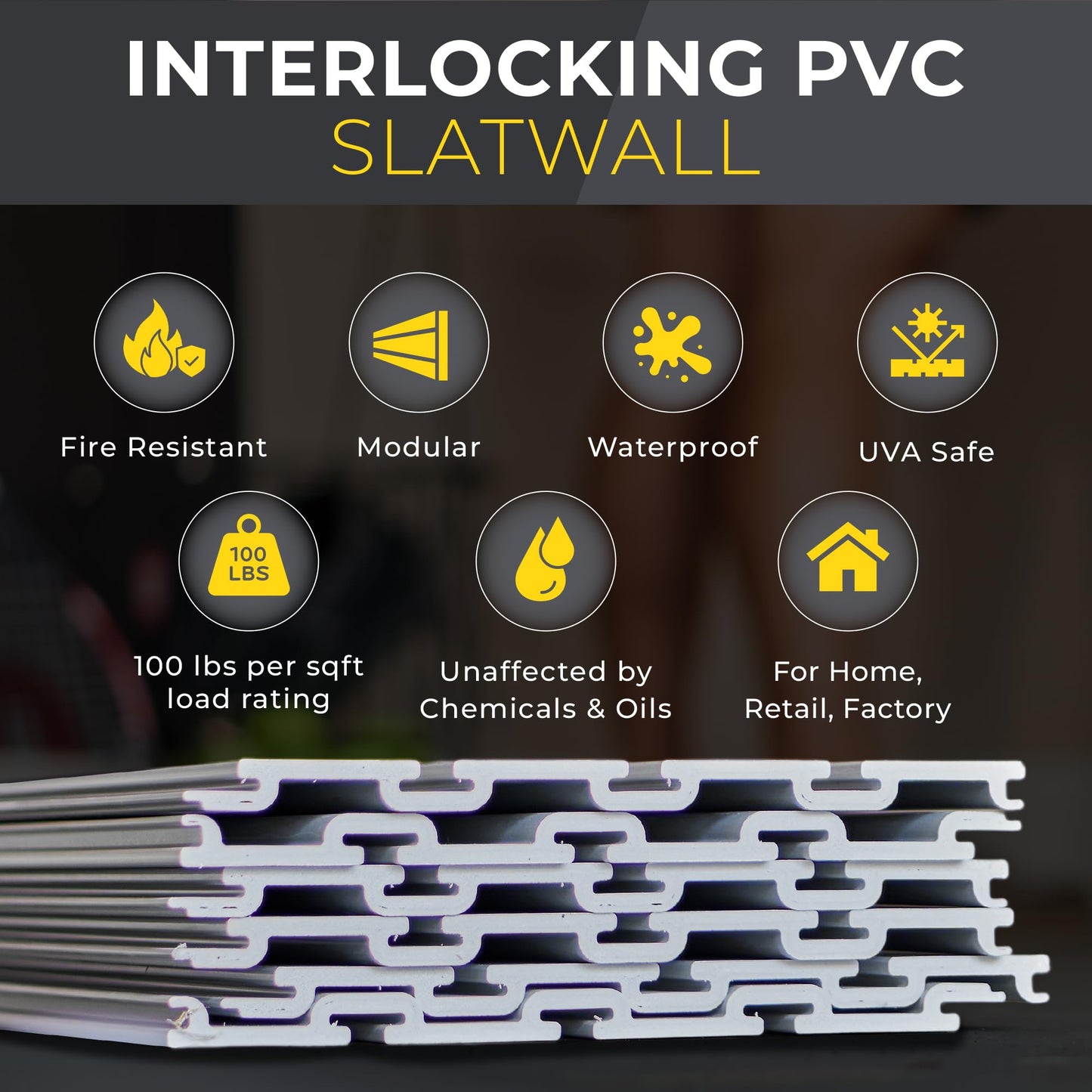 Heavy Duty 4x4 PVC Garage SlatWall Storage System (with Endcaps & Screws) - Modular Slat Wall Paneling for Garage Wall Organizer - Interlocking SlatWall Panels for Home & Commercial Use (Black)