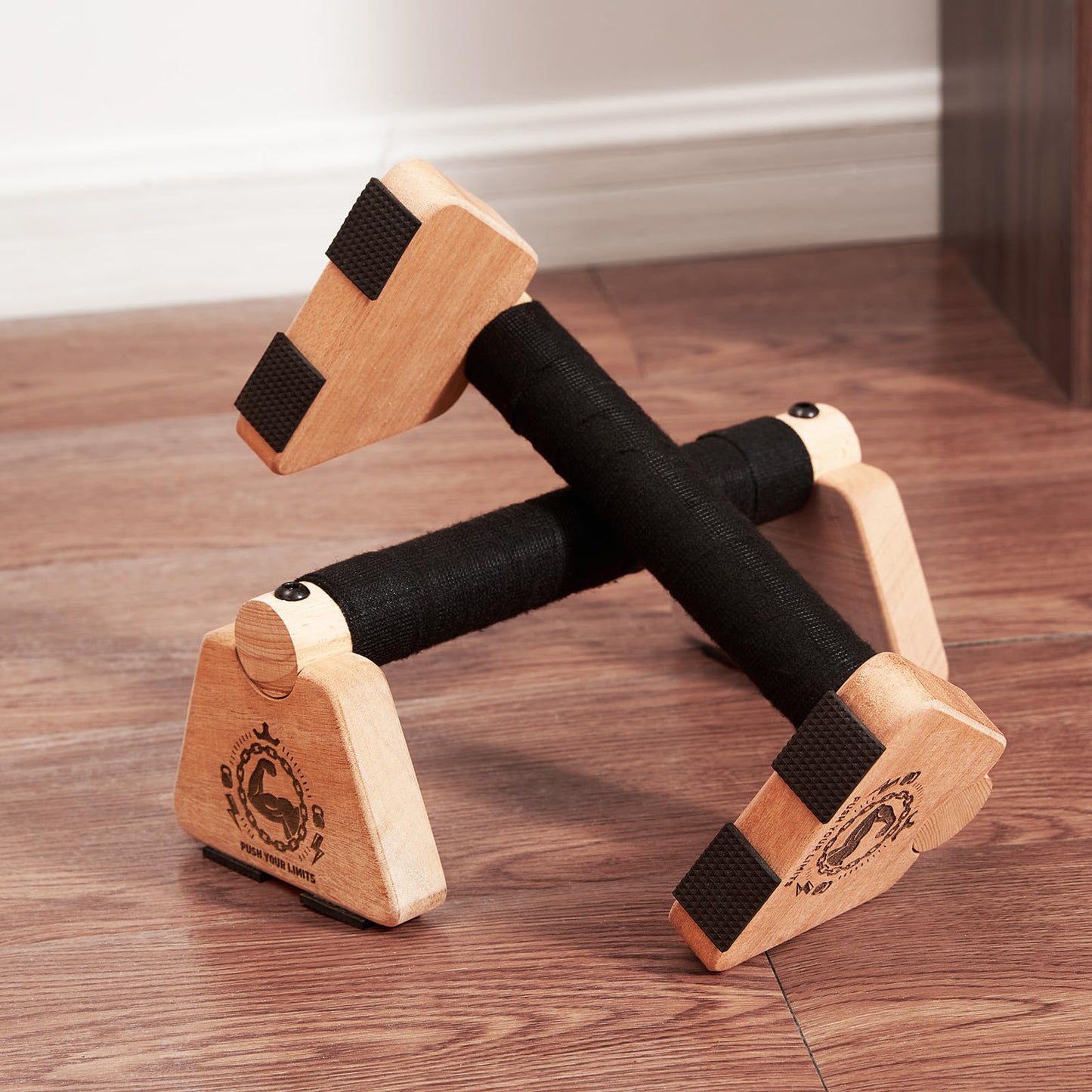 SANOSY Push Up Stand, 2 PCS Wood Parallettes Bars, 9" Wooden Calisthenics Equipment, Handstand Blocks and Pushup Handles for Handle Stands Grip Strength Training, Planks Calisthenics