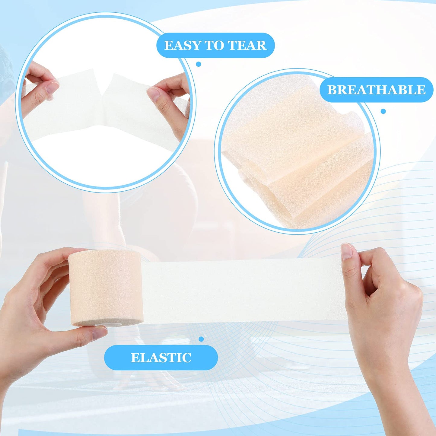 Nuanchu 30 Yards Pre-wrap Athletic Tape Pre Wrap Athletic Foam Underwrap Tape Foam Underwrap Bandage for Hair Soccer Sports Wrists Elbows Knees Ankles 2.76 Inches(Beige)