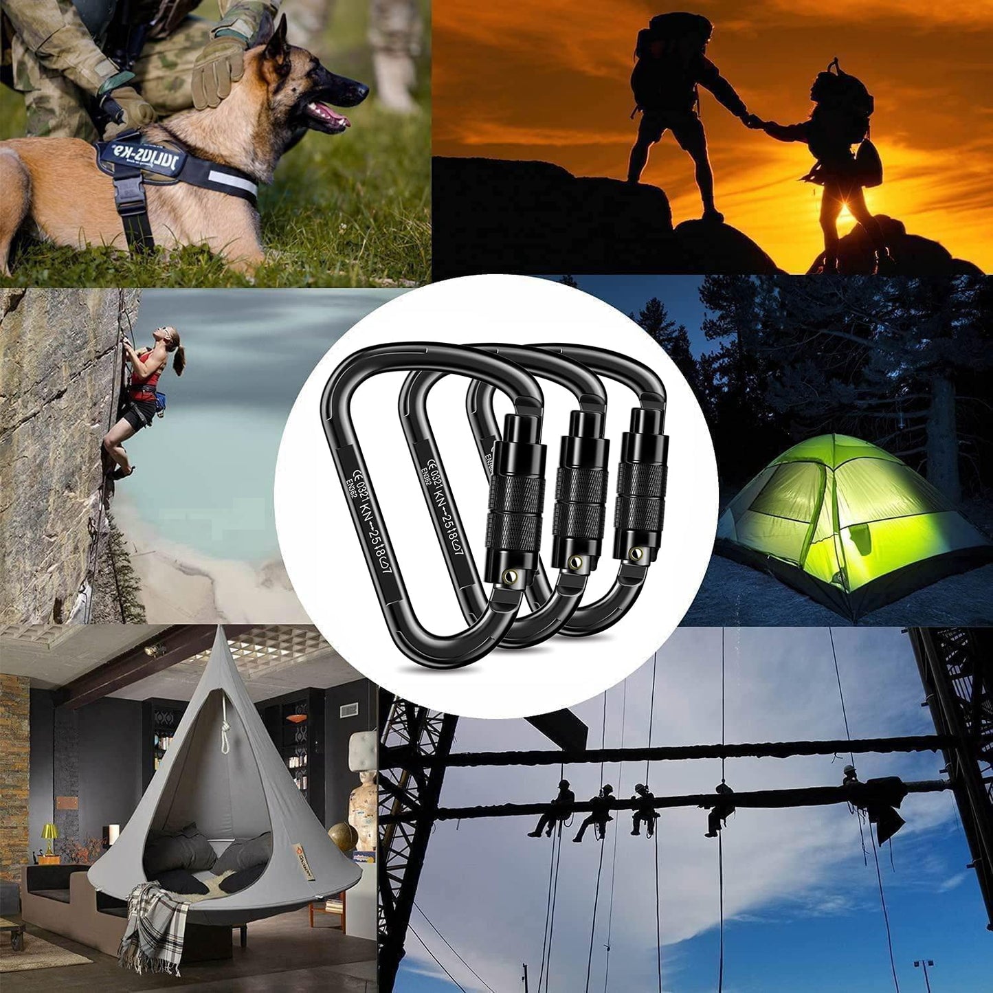 Auto Locking Carabiner Heavy Duty Carabiner 25kN Climbing Carabiner Climbing Equipment Safety Carabiners for Rappelling, Hammocks, Rescue, Dog Leash, Swing