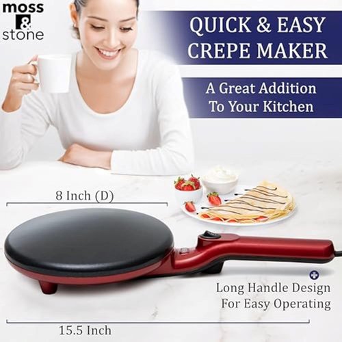 Moss & Stone Electric Crepe Maker - 8 Inch Nonstick Cooktop with Dual Temperature Settings | Easy to Use for Pancakes & Blintz