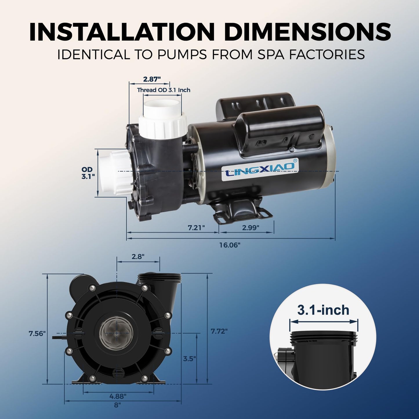 LINGXIAO 2 Speed SPA Pump 4HP Hot Tub Pump 220-240V, 2 Speed, 2" Port, 56 Frame LX Pump Energy Efficiency SPA Motors (Model: 56WUA400-2/6)