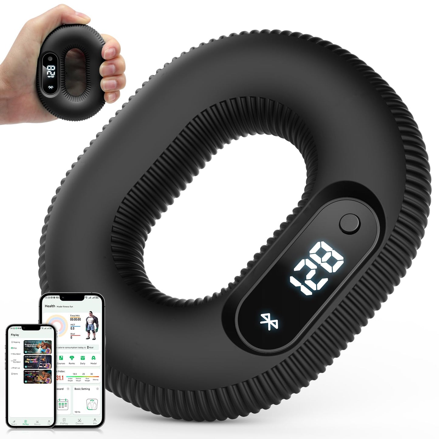 LVPIMAN Smart Grip Strength Trainer with LED Display & Interactive App Game, Hand Grip Strengthener for Men Women, Adjustable 20lb Resistance Hand Exerciser for Forearm Finger, Stress Relief & Fitness Gadget, Black