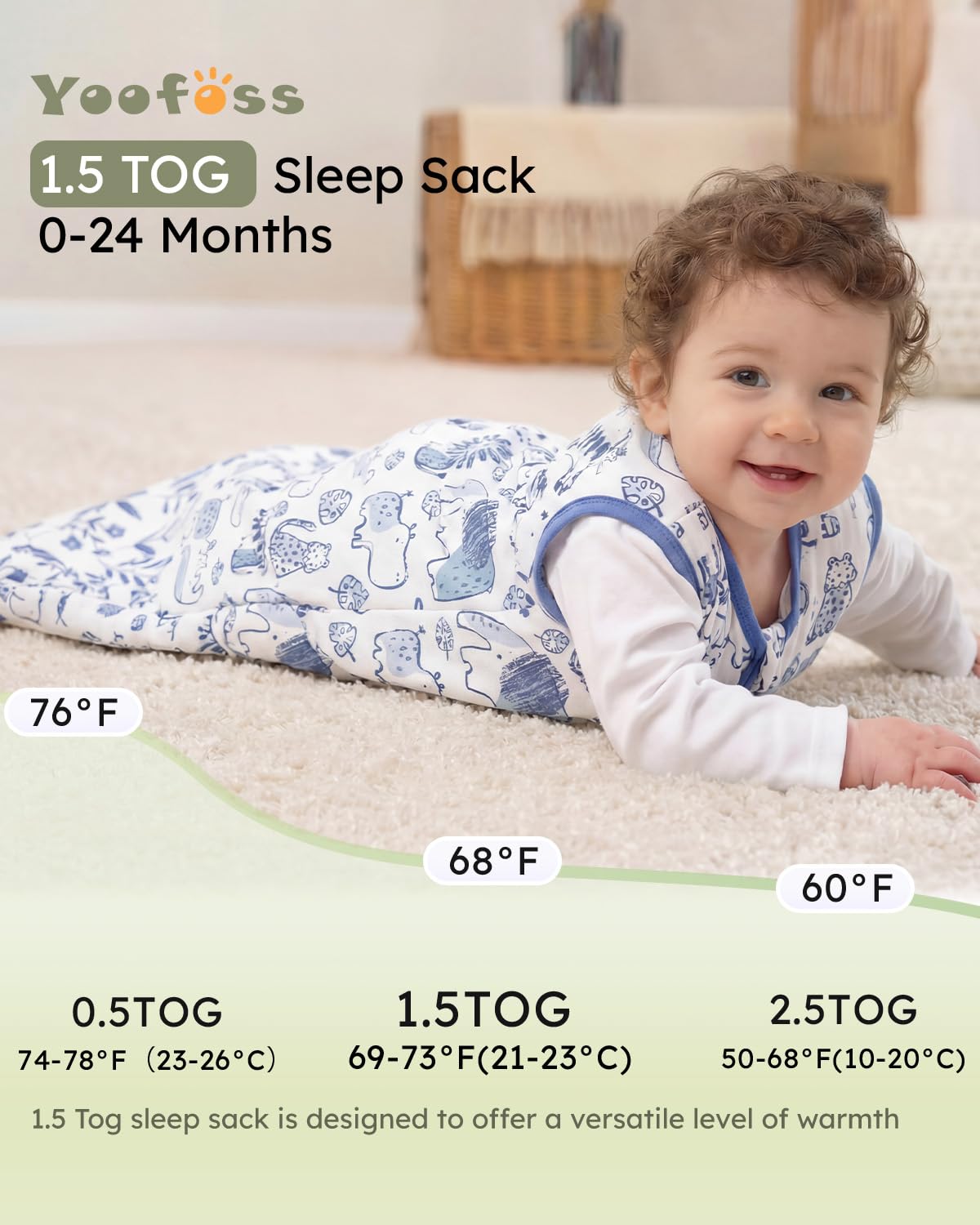 Yoofoss Baby Sleep Sack | 1.5 Tog Wearable Blanket for 18-24 Months | 100% Organic Cotton, Warm & Comfy