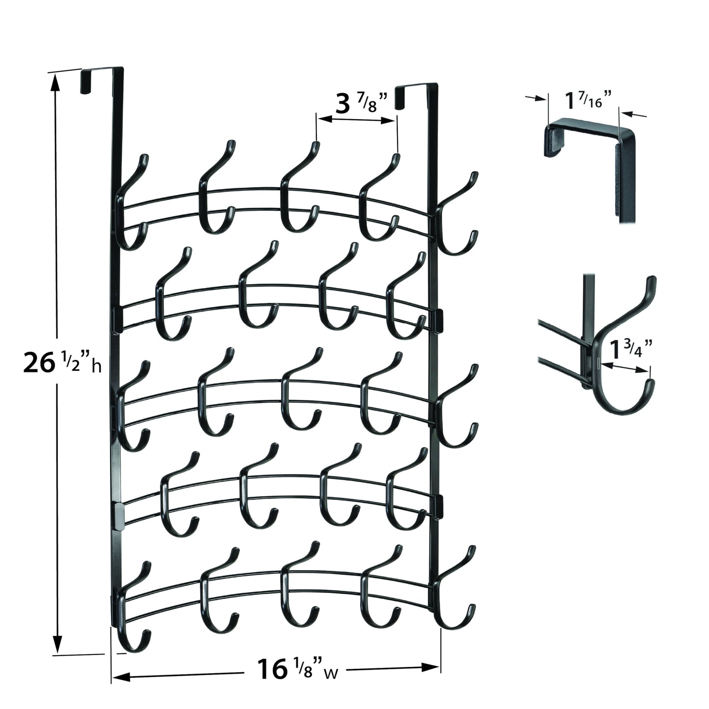 LYNK Professional® Home™ Over the Door Hooks - 46 Hook – Over the Door Coat Rack - Over the Door Hanger - Hanging Towels or Clothes - Bathroom, Bedroom, Laundry Room - Lifetime Ltd. Warranty, Black