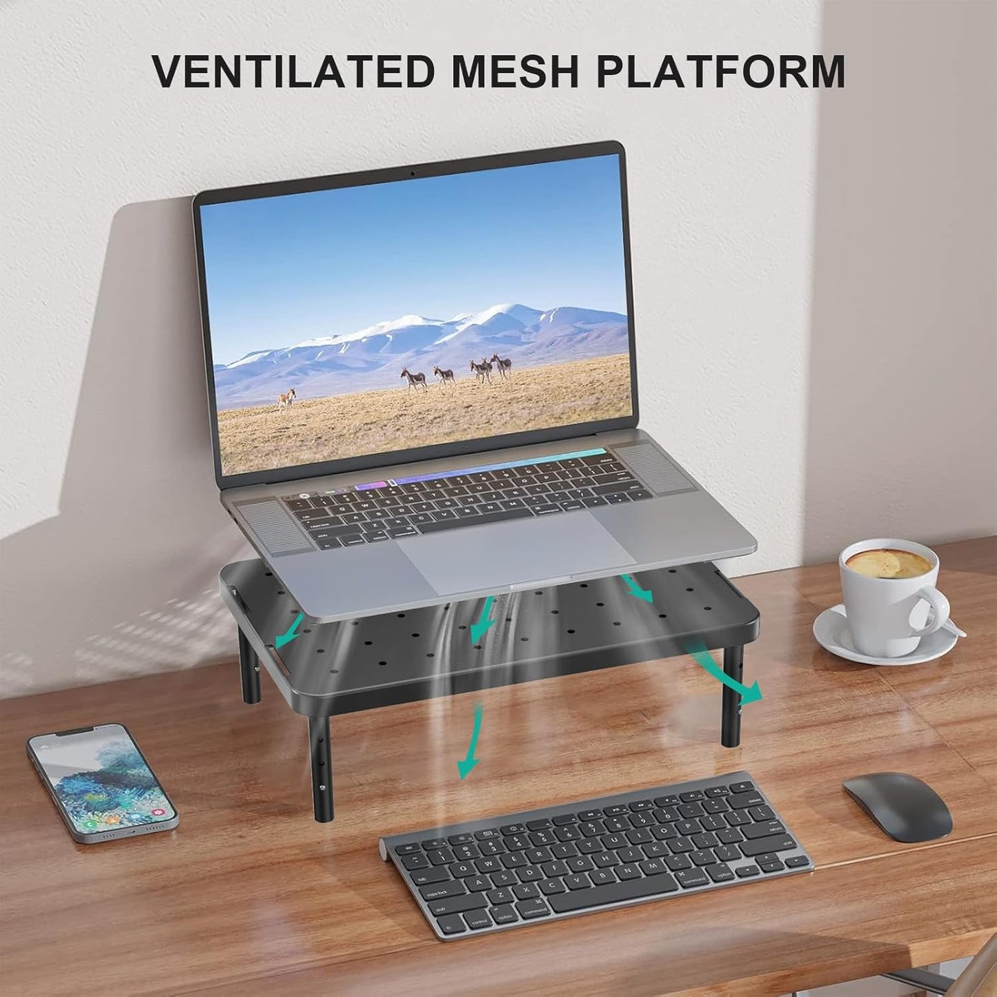 (PTT001-B), 1 Pack, WALI Computer Monitor Stand for Desk, Adjustable Laptop Riser, Desk Monitor Stand Underneath