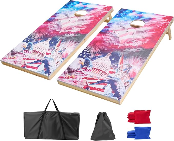 VEOVR Cornhole Set, Corn Hole Game Boards, Wood Portable Toss Board, Indoor and Outdoor Cornhole Play for Adults for Yard, Backyard, Beach, Camping