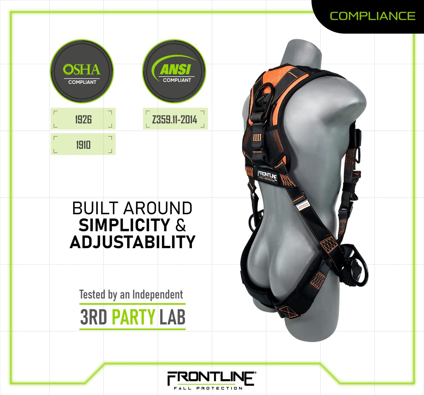 Frontline 105CFTB Combat™ Vest Style Harness with Front Side D-Rings and Suspension Trauma Straps | OSHA & ANSI Complaint (Universal Size)