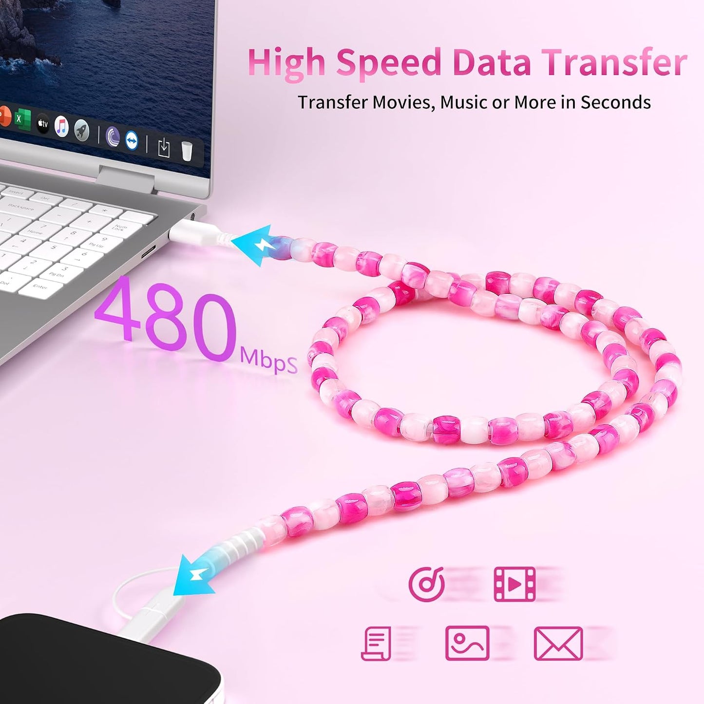 17 16 2 1 3FT 60W 15 14 13 12 S25 S24 SAMONPOW for iPhone Pro Charger Cord in USB C Charger Cable Jade Beaded Multi