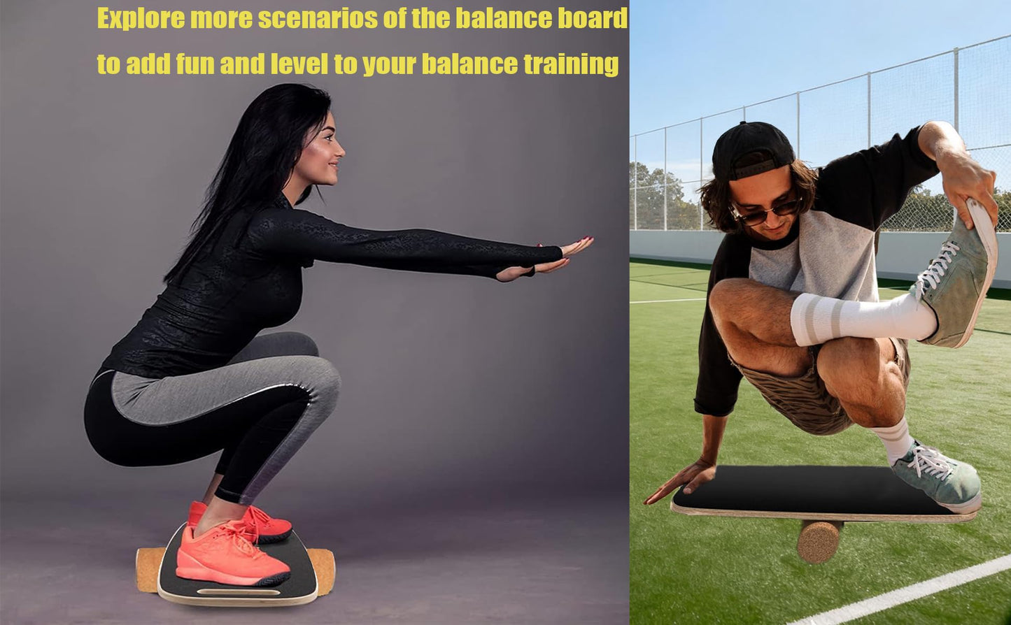 Balance Board trainer for Adults Kids,Surf/Snowboard wobble board,capatity 450Lbs core trainer,made of wood/Less Plastic/Solid cork roller