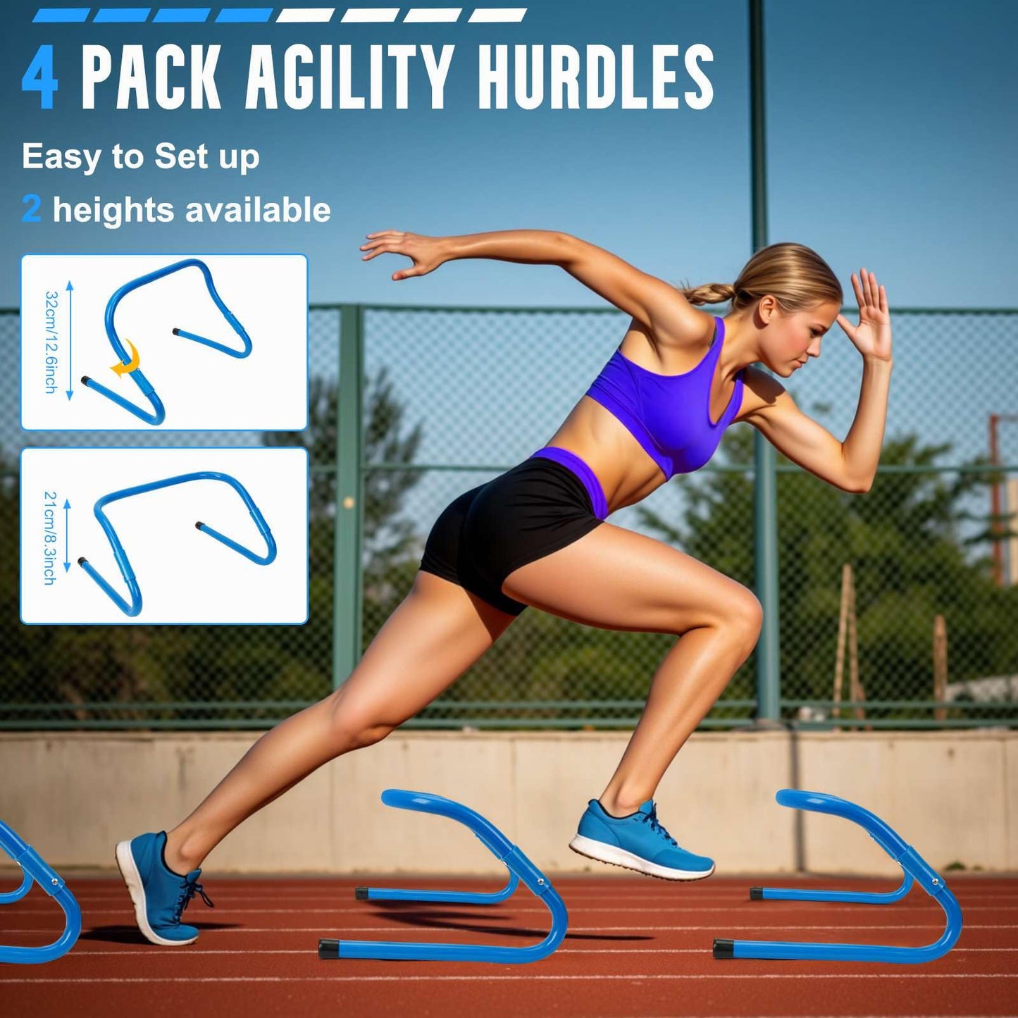 YGORTECH Agility Ladder, Soccer Training Equipment Set, 4 Agility Hurdles, 20ft Speed Ladder, Running Parachute, 12 Football Cones, Jump Rope | Soccer Basketball Athletes Speed Training Blue