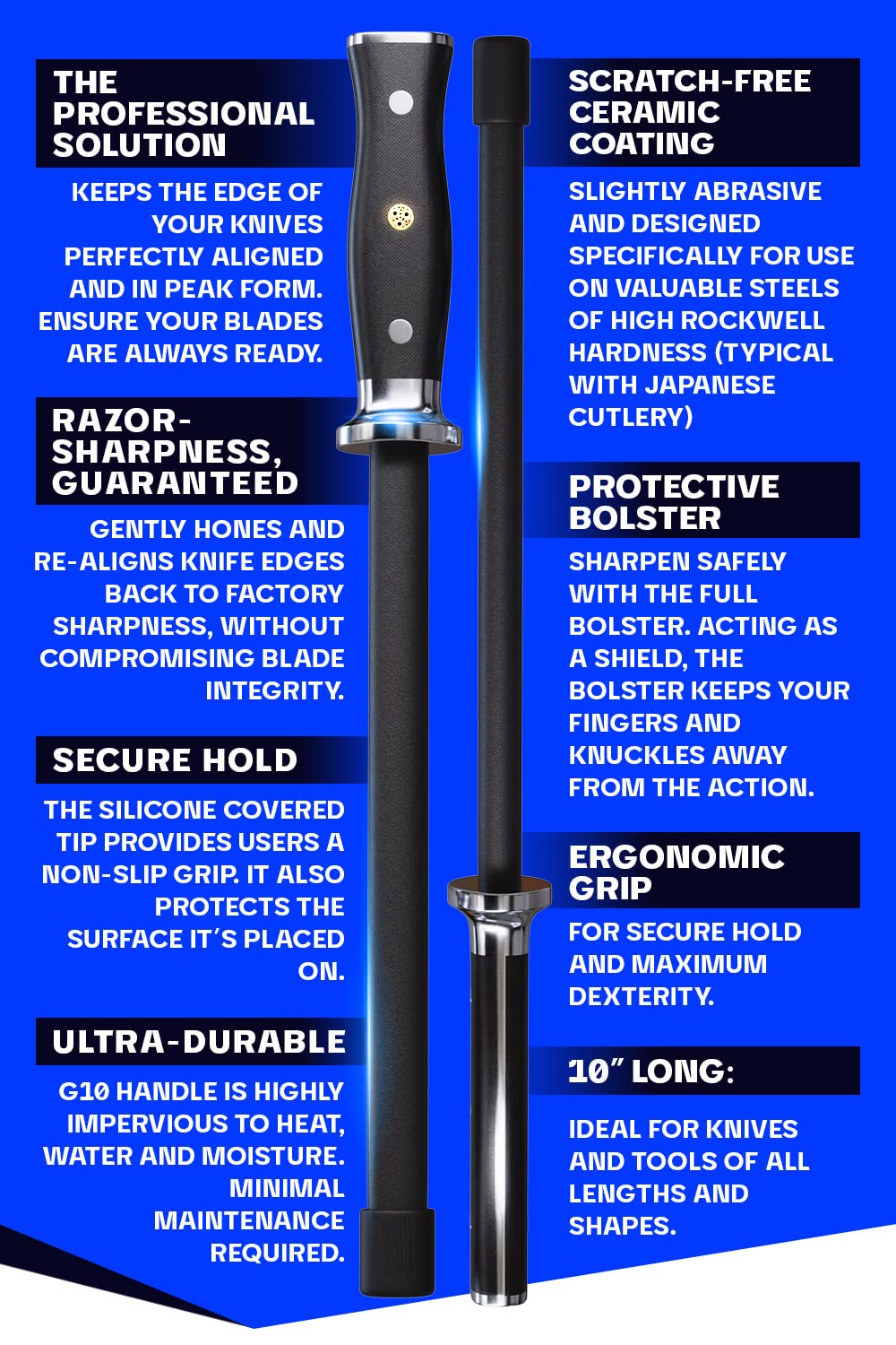 Dalstrong Honing Rod - 10 inch - G10 Handle - Stainless Steel Core - Scratch-Free Ceramic Coating - Kitchen Knife Sharpener Chef Knife Polish - Professional Honing Steel - Sharpening Rod