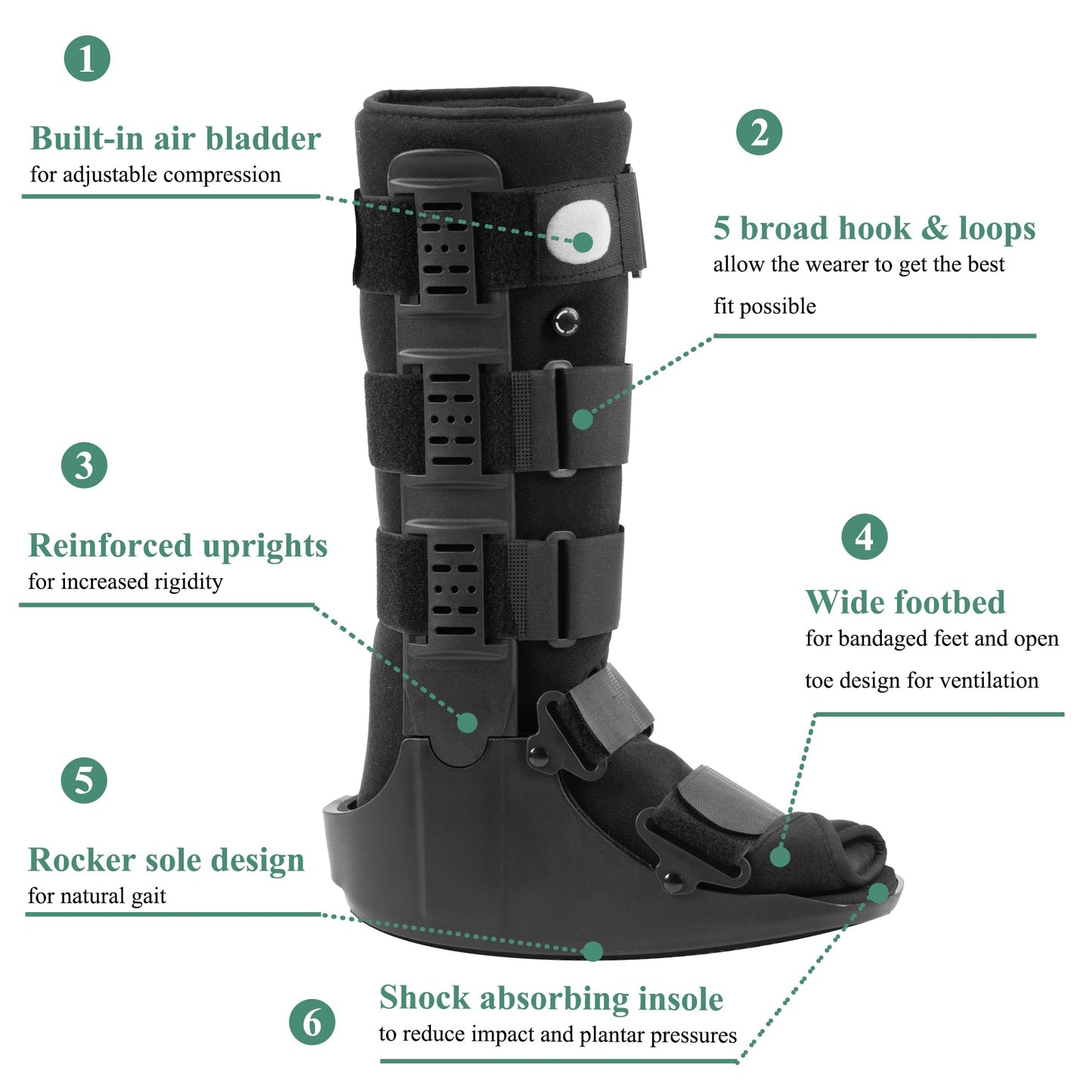 Jewlri Air Walking Boot, Tall Fracture Boot, Air CAM Walker Fits Left or Right Foot, Protection for Broken Foot Sprained Ankle Fracture Recovery (Large)