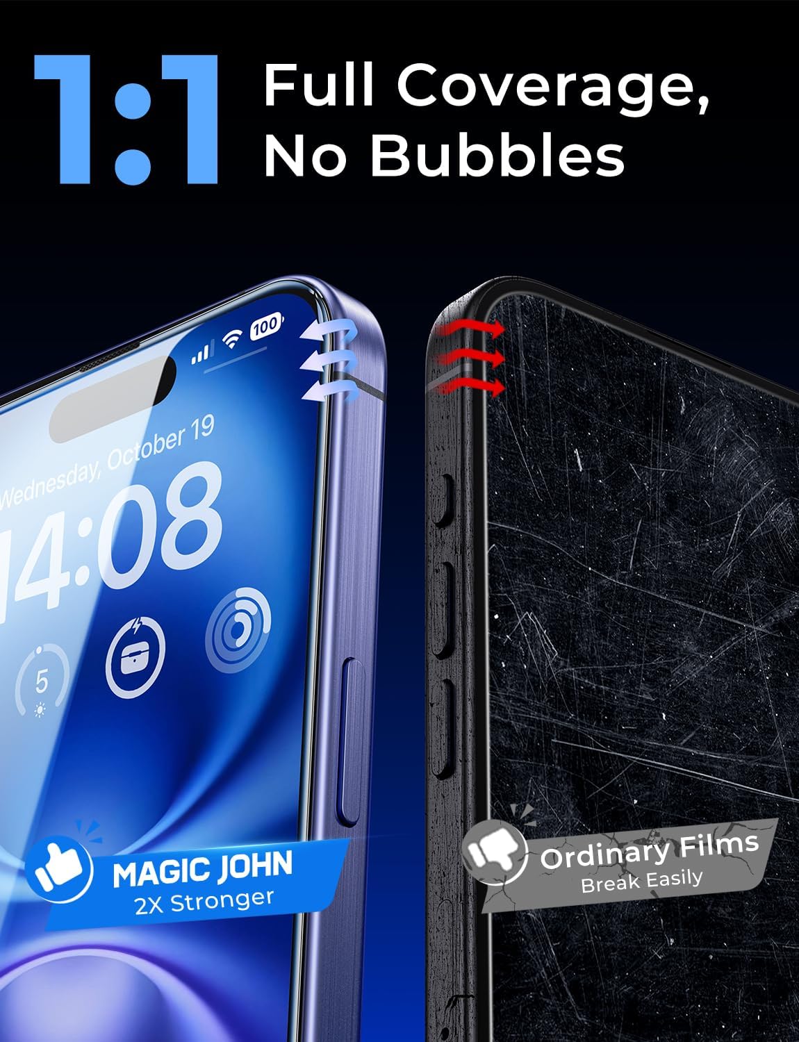 2 Pack 16 6.1 inch MAGIC JOHN for iPhone Tempered Glass Screen Protector (Not Pro), Auto Dust-Elimination, Bubble Free