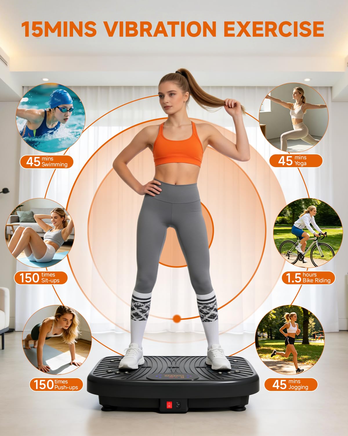 WATEYA Vibration Plate Exercise Machine, Vibrating Platform for Lymphatic Drainage with 200 Adjustable Speeds, Power Vibration Plate for Weight Loss & Fitness, Supports Max Weight 450 Lbs (Black)