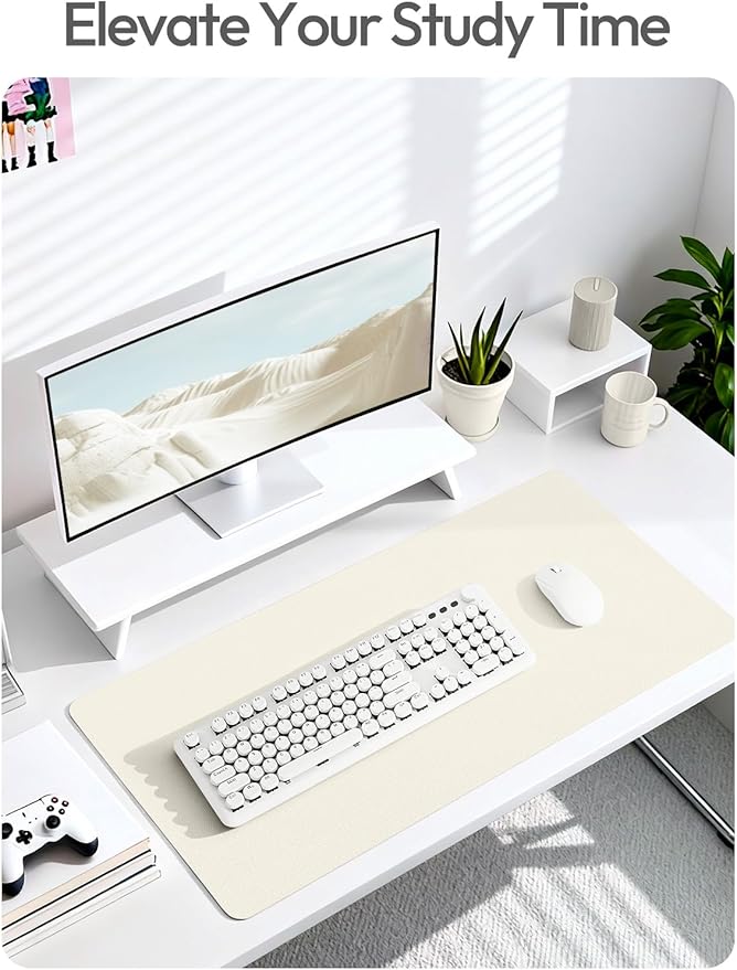 YSAGi Leather Desk Pad Protector, Office Desk Mat, Large Mouse Pad, Non-Slip PU Leather Desk Blotter, Laptop Desk Pad, Waterproof Desk Writing Pad for Office and Home (Cream,55" x 17.2")