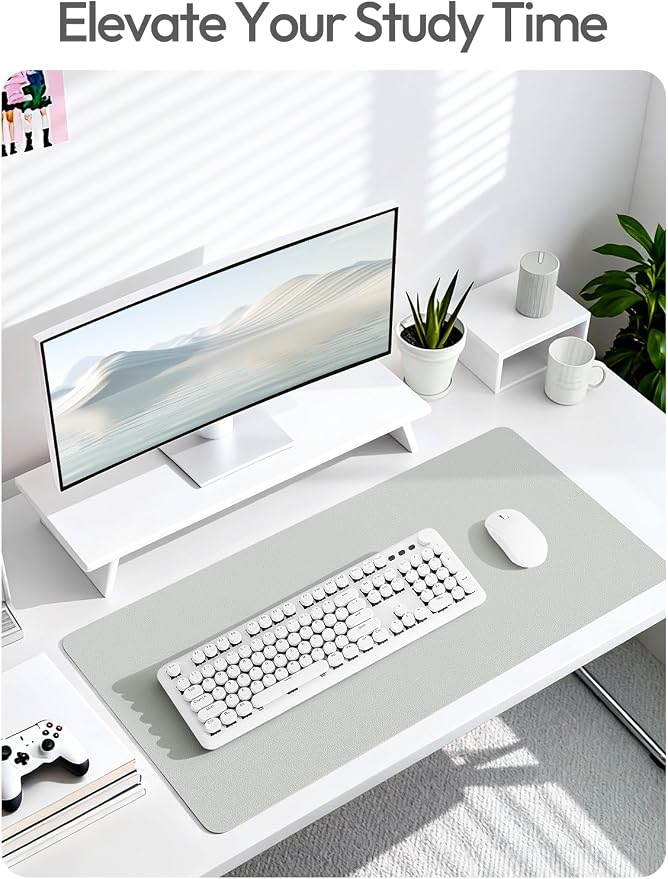 YSAGi Leather Desk Protector, Office Mat, Large Mouse Mat, Non-Slip PU Leather Blotter, Laptop Desk, Waterproof Writing Pad for Office and Home (Light Grey, 47.2" x 23.6")