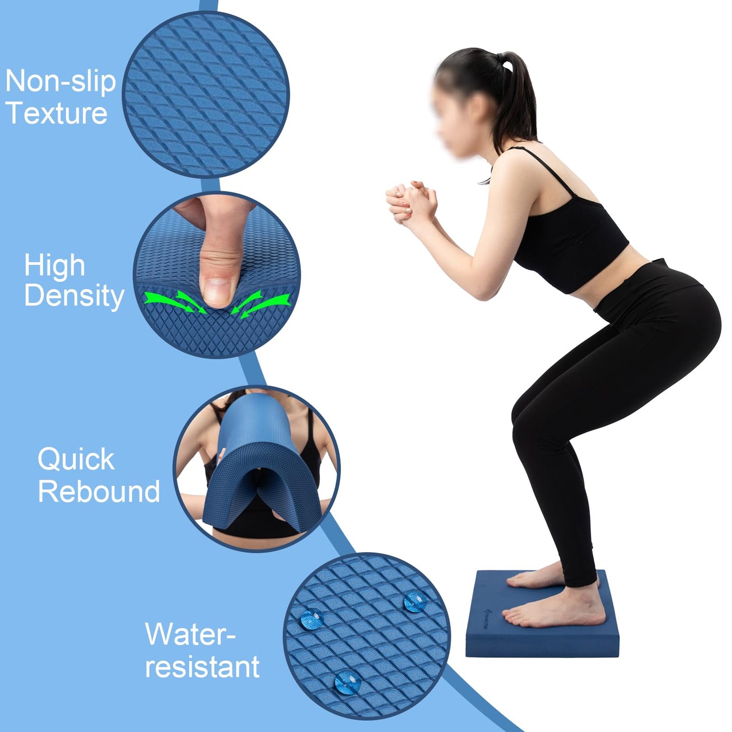 StrongTek Professional Foam Exercise Balance Pad - 15.8" x 13" x 2", High-Density TPE Foam Knee Pad, Non-Slip & Water-Resistant, for Balance Training, Physical Therapy, Yoga, and More (Blue)