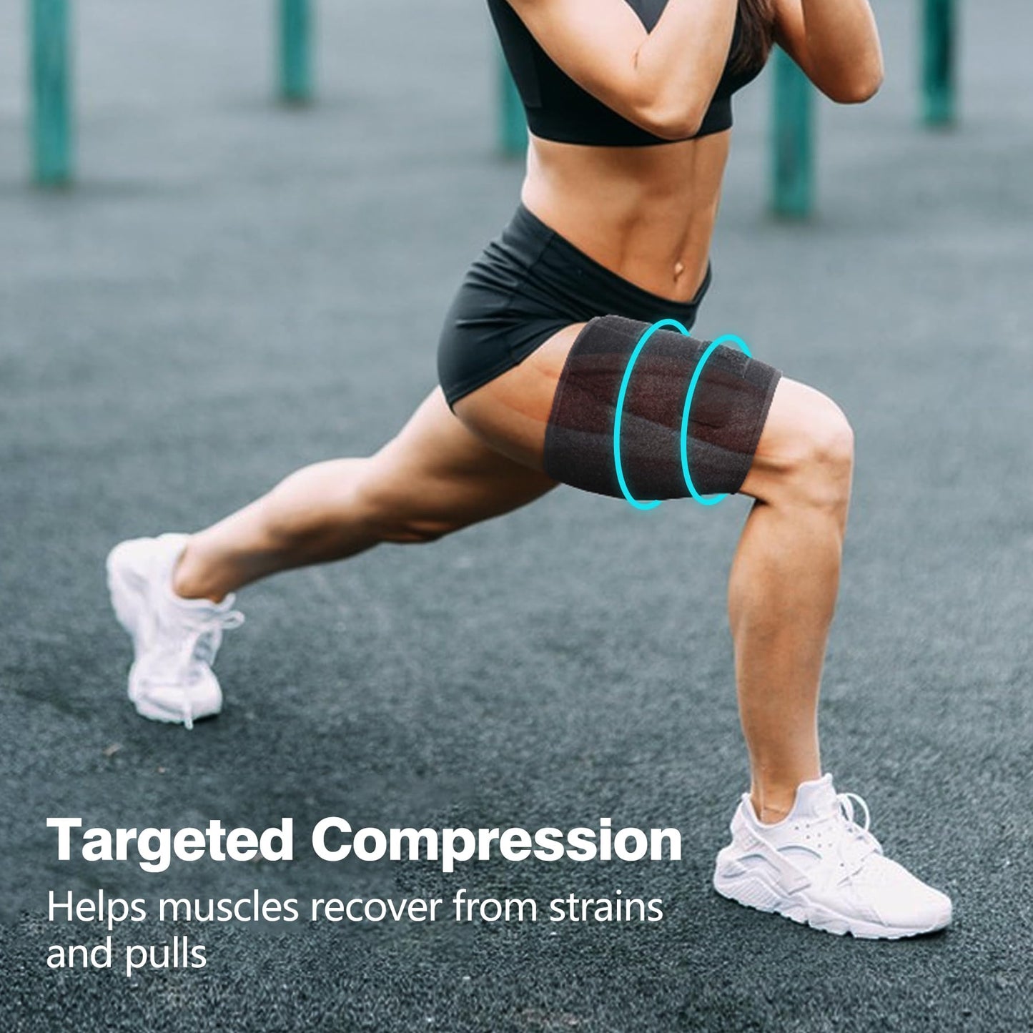 Thigh Brace, Hamstring Quadriceps Support and Thigh Wraps , Adjustable Compression Sleeve Support for Pulled Groin Muscle, Sprains, Tendonitis, Sciatica Pain and Sports Recovery for Men and Women (Black)