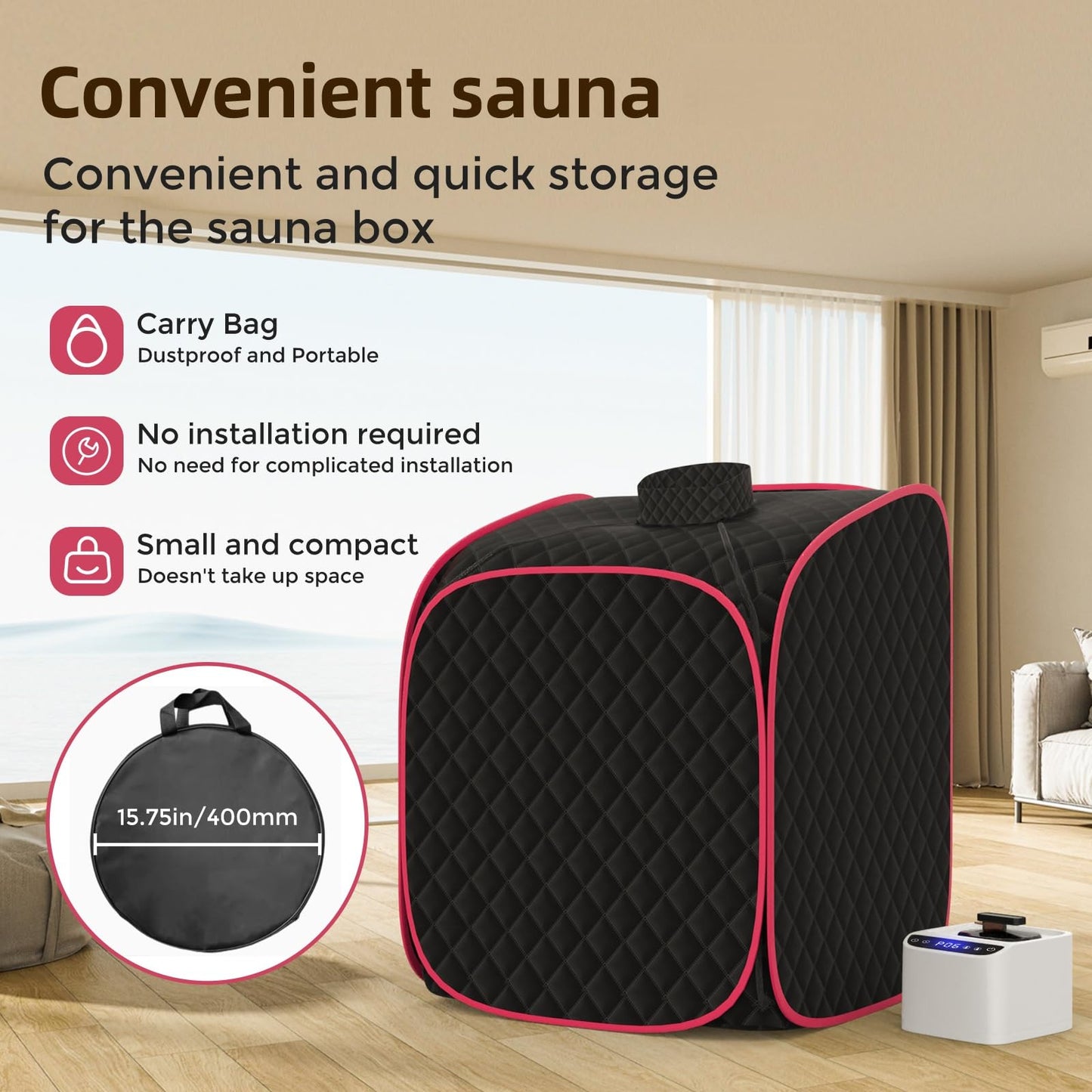 FniOk Portable Steam Sauna at Home, 9 Levels Heating, Sauna Tent for Home with Steamer and Folding Chair, Sauna for Relaxation, Detoxification, Spa