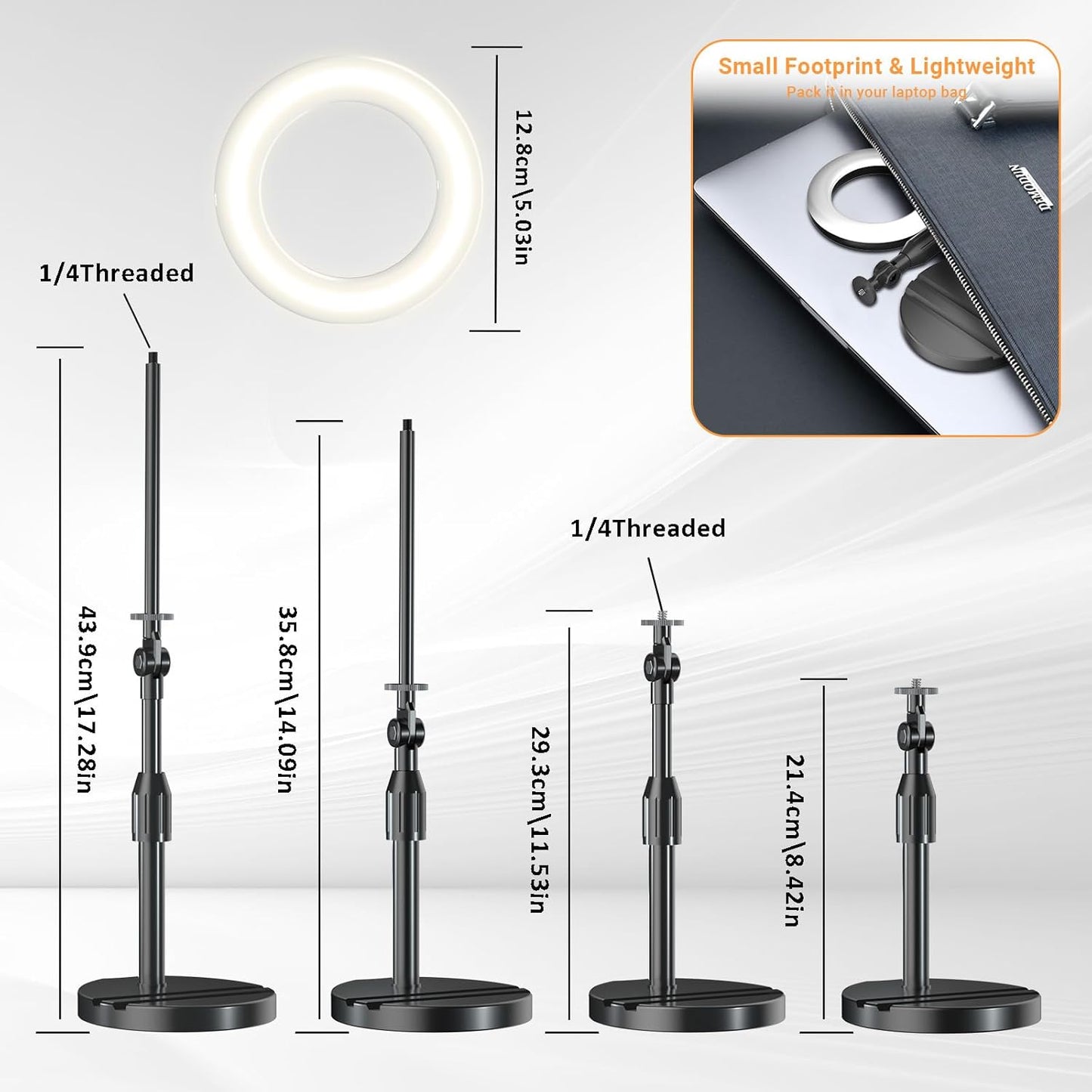 Mionondi 5'' Portable Travel Ring Light for Laptop Zoom Video Conference, Bright Circle Light with Extendable Stand